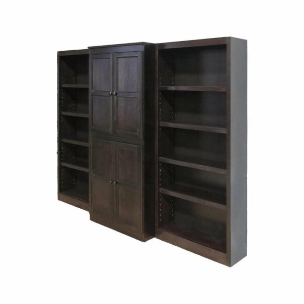 Bookcases |   Traditional 72″ Tall 15-Shelf Wood Bookcase Wall With Doors In Espresso Bookcases Bookcases