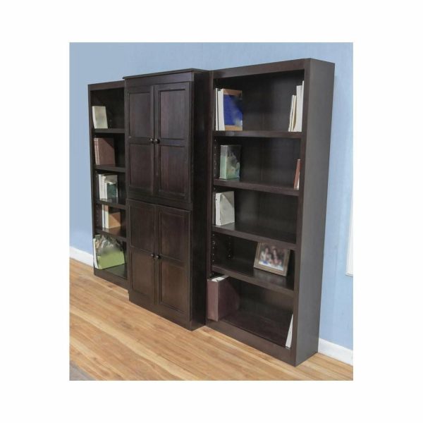 Bookcases |   Traditional 72″ Tall 15-Shelf Wood Bookcase Wall With Doors In Espresso Bookcases Bookcases