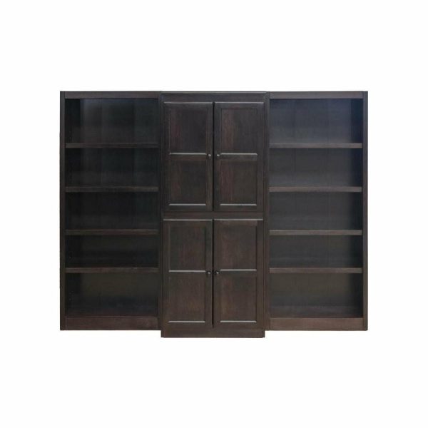 Bookcases |   Traditional 72″ Tall 15-Shelf Wood Bookcase Wall With Doors In Espresso Bookcases Bookcases