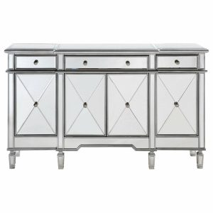 Buffets & Sideboards |   3 Drawer 4 Door Cabinet L60″W14″H36″ Silver Clear, Silver/Clear Mirror Buffets & Sideboards Buffets & Sideboards