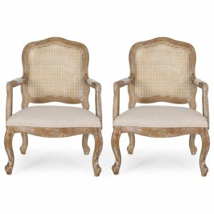 Chairs |   Biorn French Country Upholstered Dining Armchair, Beige + Natural, Set Of 2 Chairs Chairs