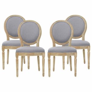 Chairs |   Jerome French Country Dining Chairs, Set Of 4, Light Gray/Natural, Fabric, Rubberwood Chairs Chairs