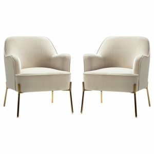 Chairs |   Nora Upholstered Velvet Accent Chair With Golden Base Set Of 2, Tan Chairs Chairs