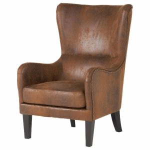 Chairs |   Salerno Contemporary Microfiber Wingback Club Chair, Brown And Dark Brown Chairs Chairs