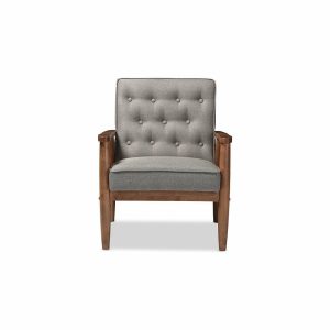 Chairs |   Sorrento Retro Upholstered Wooden Lounge Chair, Gray Fabric Chairs Chairs