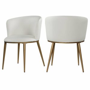 Chairs |   The Almar Dining Chair,  Set Of 2, White Vegan Leather, Brushed Gold Iron Legs Chairs Chairs