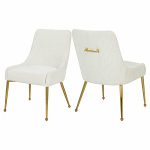 Chairs |   The Cue Dining Chair, Cream And Gold, Pleated Velvet (Set Of 2) Chairs Chairs