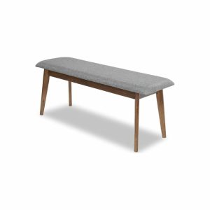 Dining Benches |   Aria Mid-Century Modern Design Large Fabric Upholstered Dining Bench In Gray Dining Benches Dining Benches