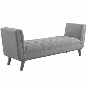 Dining Benches |   Haven Tufted Button Upholstered Fabric Accent Bench Eei-3002-Lgr Dining Benches Dining Benches