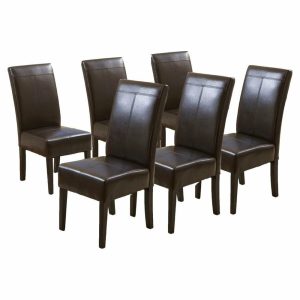 Dining Chairs |   Gdf Studio Percival T-Stitched Chocolate Brown Leather Dining Chairs, Brown, Set Of 6 Dining Chairs Dining Chairs