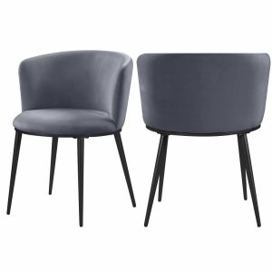 Dining Chairs |   The Almar Dining Chair,  Set Of 2, Gray Velvet, Matte Black Iron Legs Chairs Chairs