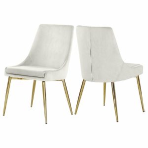 Dining Chairs |   The Draper Dining Chair, Cream, Velvet, Gold Base (Set Of 2) Chairs Chairs