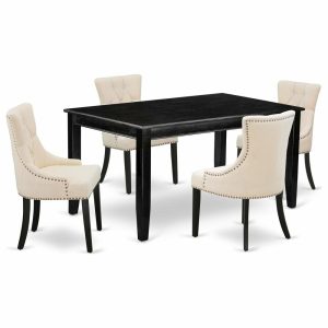 Dining Sets |   Dufr5-Blk-02, 5-Piece Set, Table And 4-Chairs With Light Beige Fabric, Black Dining Sets Dining Sets