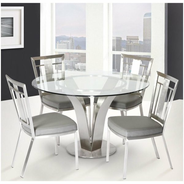 Dining Tables |   Cleo Dining Table, Stainless Steel With Clear Tempered Glass Dining Tables Dining Tables