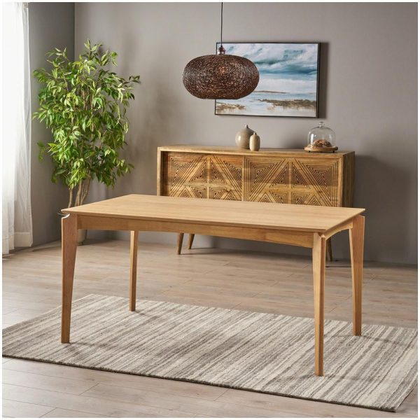 Dining Tables |   Gdf Studio Grace Mid-Century 6-Seater Rubberwood With Walnut Veneer Dining Table, Natural Oak Dining Tables Dining Tables