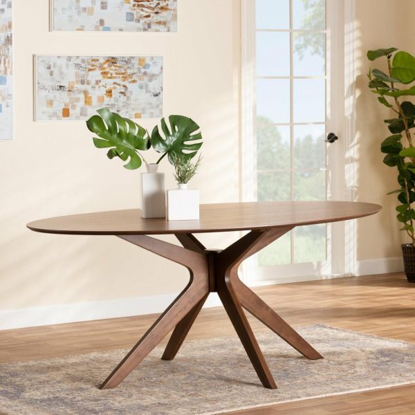 Dining Tables |   Monte Mid-Century Brown Finished Wood 71-Inch Oval Dining Table Dining Tables Dining Tables