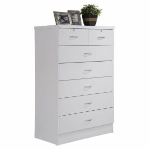 Dressers And Chests |   7-Drawer Chest With Locks On 2-Top Drawers, White Bedroom Dressers And Chests