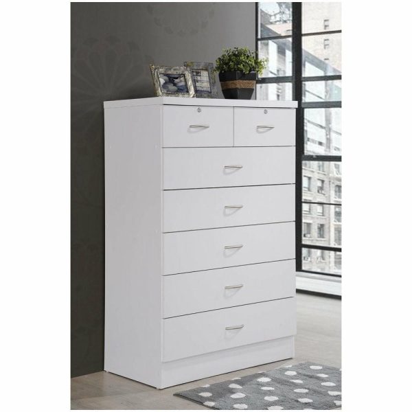 Dressers And Chests |   7-Drawer Chest With Locks On 2-Top Drawers, White Bedroom Dressers And Chests