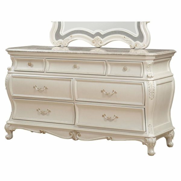 Dressers And Chests |   Chantelle Dresser With Granite Top, Pearl White Bedroom Dressers And Chests