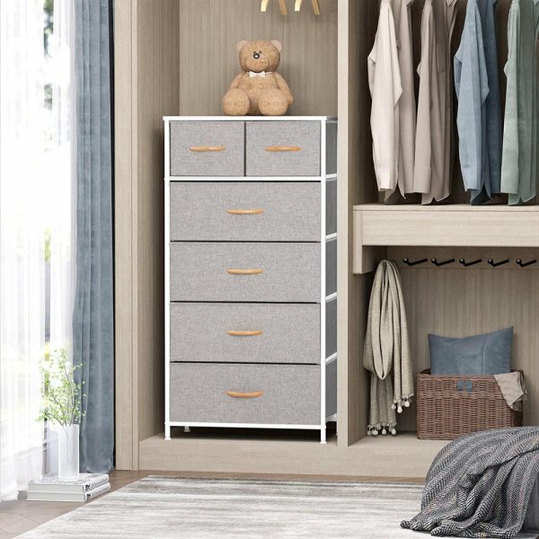 Dressers And Chests |   Wide Vertical Home Storage 6 Drawers, Light Gray Bedroom Dressers And Chests