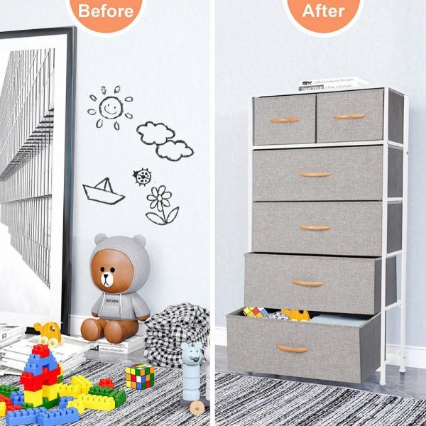 Dressers And Chests |   Wide Vertical Home Storage 6 Drawers, Light Gray Bedroom Dressers And Chests