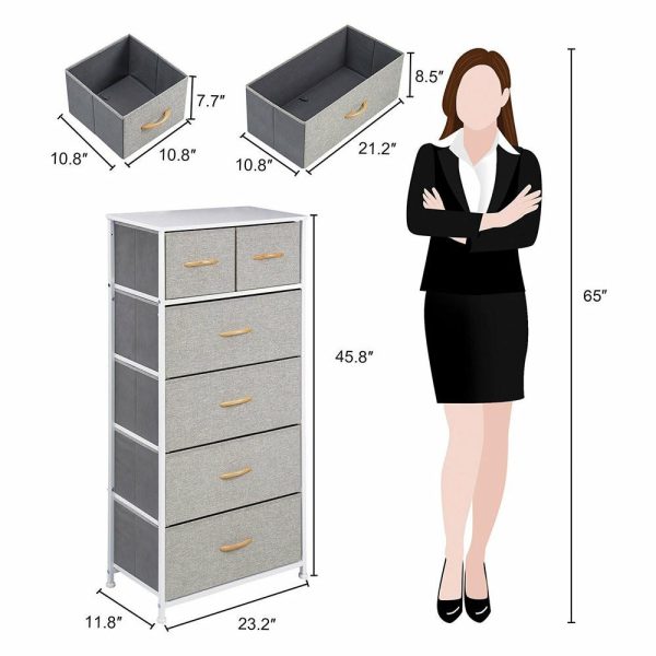 Dressers And Chests |   Wide Vertical Home Storage 6 Drawers, Light Gray Bedroom Dressers And Chests