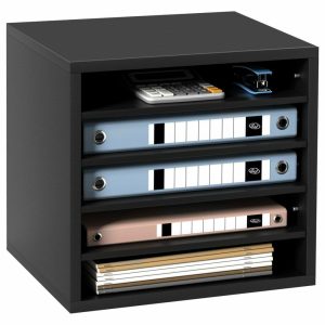 Filing Cabinets |   5 Compartments Wood File Organiser Office Mailbox With Adjustable Shelves, Black Filing Cabinets Filing Cabinets