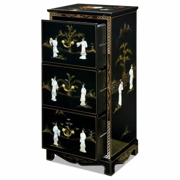 Filing Cabinets |   Black Lacquer Mother Of Pearl 3 Drawer Oriental File Cabinet Filing Cabinets Filing Cabinets