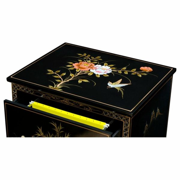 Filing Cabinets |   Black Lacquer Mother Of Pearl 3 Drawer Oriental File Cabinet Filing Cabinets Filing Cabinets