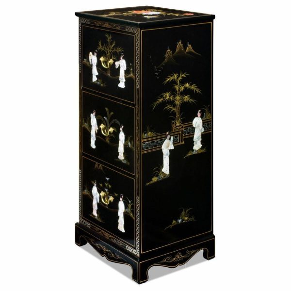 Filing Cabinets |   Black Lacquer Mother Of Pearl 3 Drawer Oriental File Cabinet Filing Cabinets Filing Cabinets