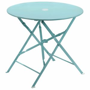 Folding Tables |   30″ Round Folding Metal Bistro Table With Umbrella Hole, Teal Folding Tables Folding Tables