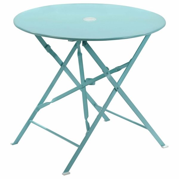 Folding Tables |   30″ Round Folding Metal Bistro Table With Umbrella Hole, Teal Folding Tables Folding Tables