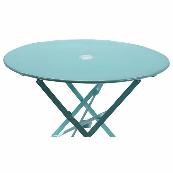 Folding Tables |   30″ Round Folding Metal Bistro Table With Umbrella Hole, Teal Folding Tables Folding Tables