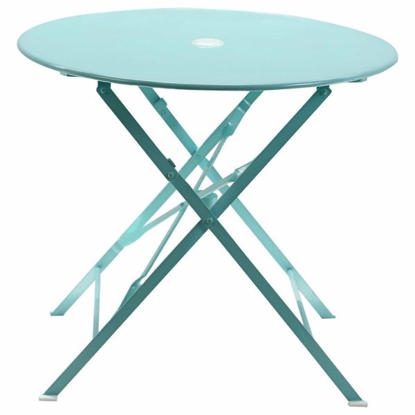 Folding Tables |   30″ Round Folding Metal Bistro Table With Umbrella Hole, Teal Folding Tables Folding Tables