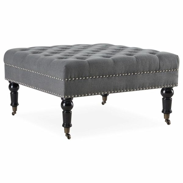 Footstools & Ottomans |   Button Tufted Square Ottoman Bench With Rolling Wheels Nailhead Trim, Gray Footstools & Ottomans Footstools & Ottomans