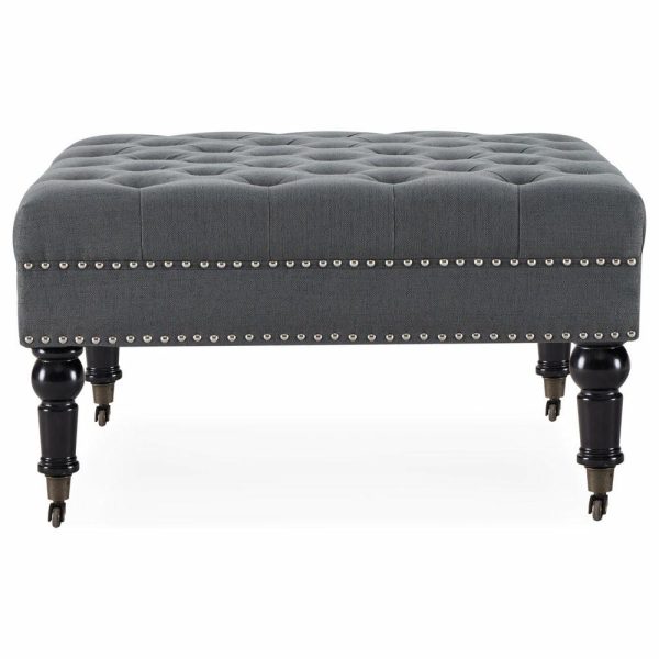 Footstools & Ottomans |   Button Tufted Square Ottoman Bench With Rolling Wheels Nailhead Trim, Gray Footstools & Ottomans Footstools & Ottomans