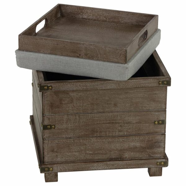 Footstools & Ottomans |   Cortesi Home Scusset Storage Chest Tray Ottoman In Fabric And Wood, Grey Footstools & Ottomans Footstools & Ottomans