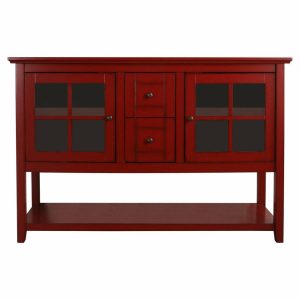 Media Storage |   52″ Wood Console Table Tv Stand, Antique Red Furniture Media Storage