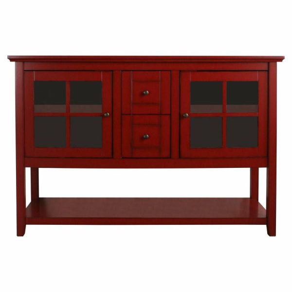 Media Storage |   52″ Wood Console Table Tv Stand, Antique Red Furniture Media Storage