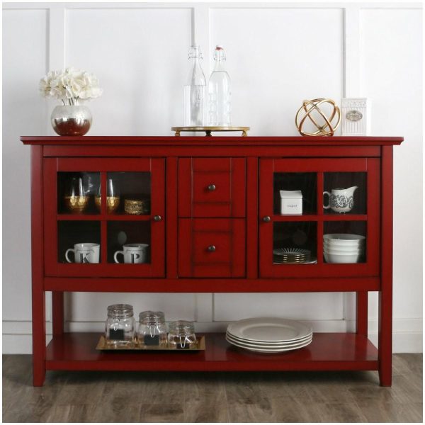 Media Storage |   52″ Wood Console Table Tv Stand, Antique Red Furniture Media Storage