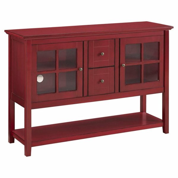 Media Storage |   52″ Wood Console Table Tv Stand, Antique Red Furniture Media Storage