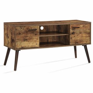 Media Storage |   Gdf Studio Amal Mid-Century Modern Finished Fiberboard Entertainment Center, Pine/Wenge Furniture Media Storage