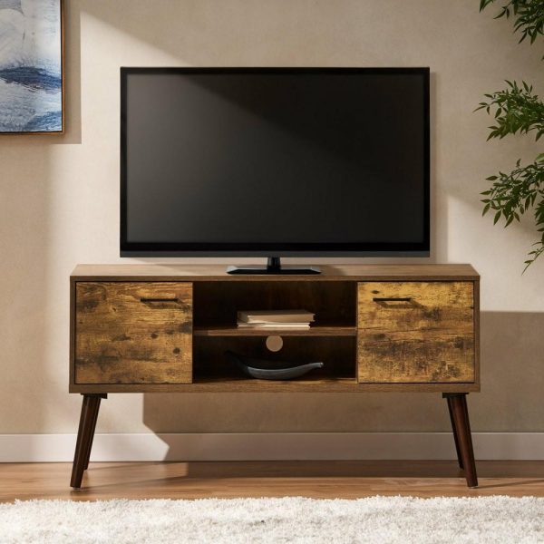 Media Storage |   Gdf Studio Amal Mid-Century Modern Finished Fiberboard Entertainment Center, Pine/Wenge Furniture Media Storage