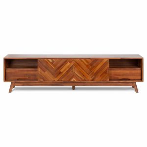 Media Storage |   Herringbone Tv Stand Low, Brown Furniture Media Storage