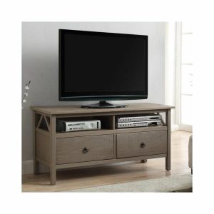 Media Storage |   Linon Titian Pine Wood Tv Media Stand Open Shelves 2 Drawers In Driftwood Finish Furniture Media Storage