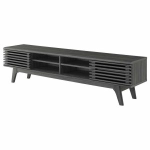 Media Storage |   Media Tv Stand Console Table, Wood, Dark Grey Gray, Modern, Lounge Hospitality Furniture Media Storage