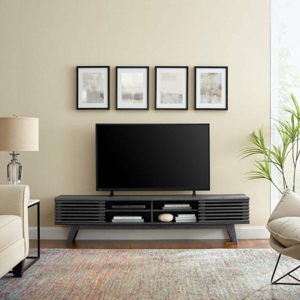 Media Storage |   Media Tv Stand Console Table, Wood, Dark Grey Gray, Modern, Lounge Hospitality Furniture Media Storage