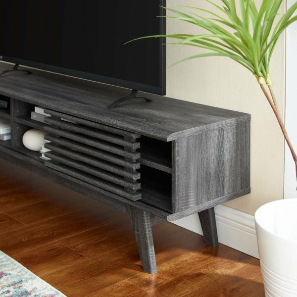 Media Storage |   Media Tv Stand Console Table, Wood, Dark Grey Gray, Modern, Lounge Hospitality Furniture Media Storage