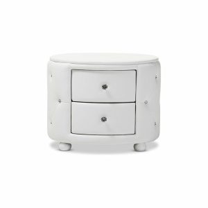 Nightstands And Bedside Tables |   Davina Hollywood Glamour Oval 2-Drawer Faux Leather Upholstery Nightstand, White Bedroom Nightstands And Bedside Tables