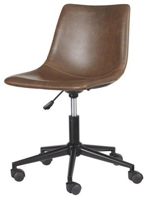 Office Chairs |   Ashley Furniture Faux Leather Home Office Swivel Desk Chair In Brown Furniture Office Chairs